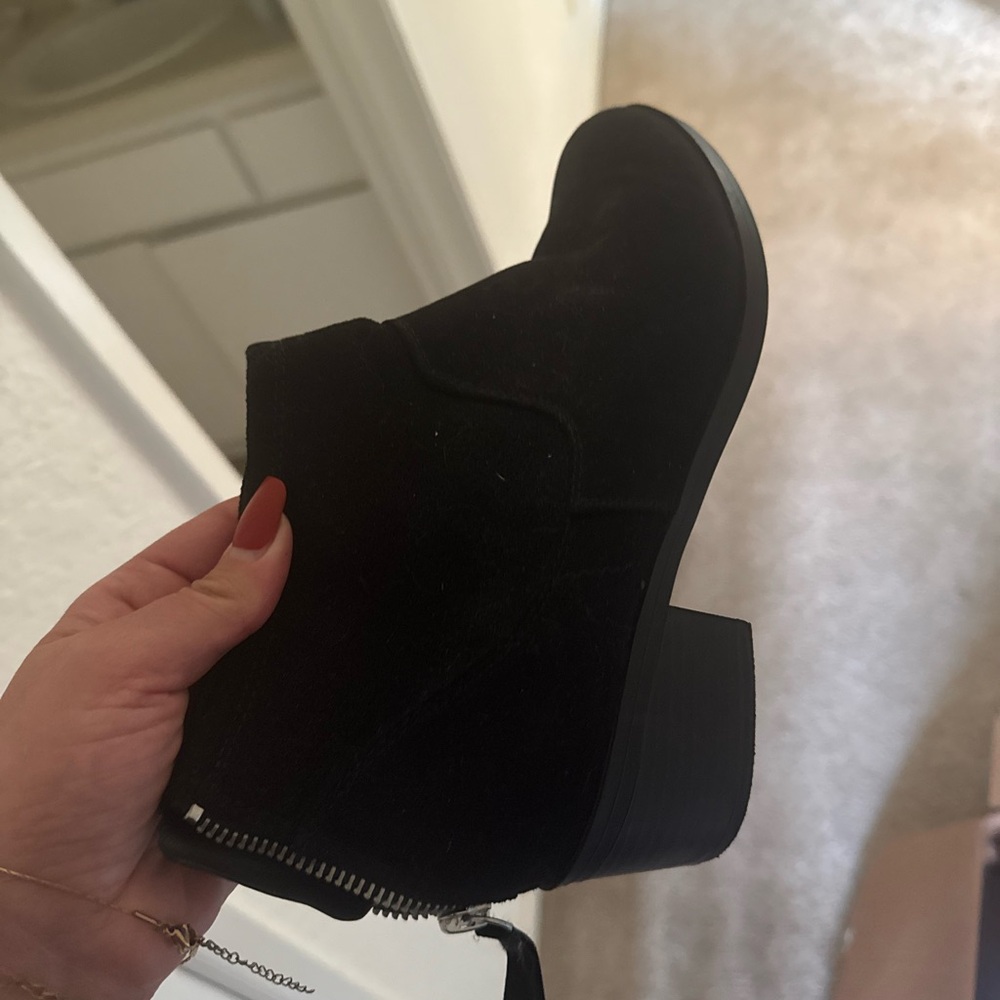 Black Suede Ankle Booties with Elastic Panels